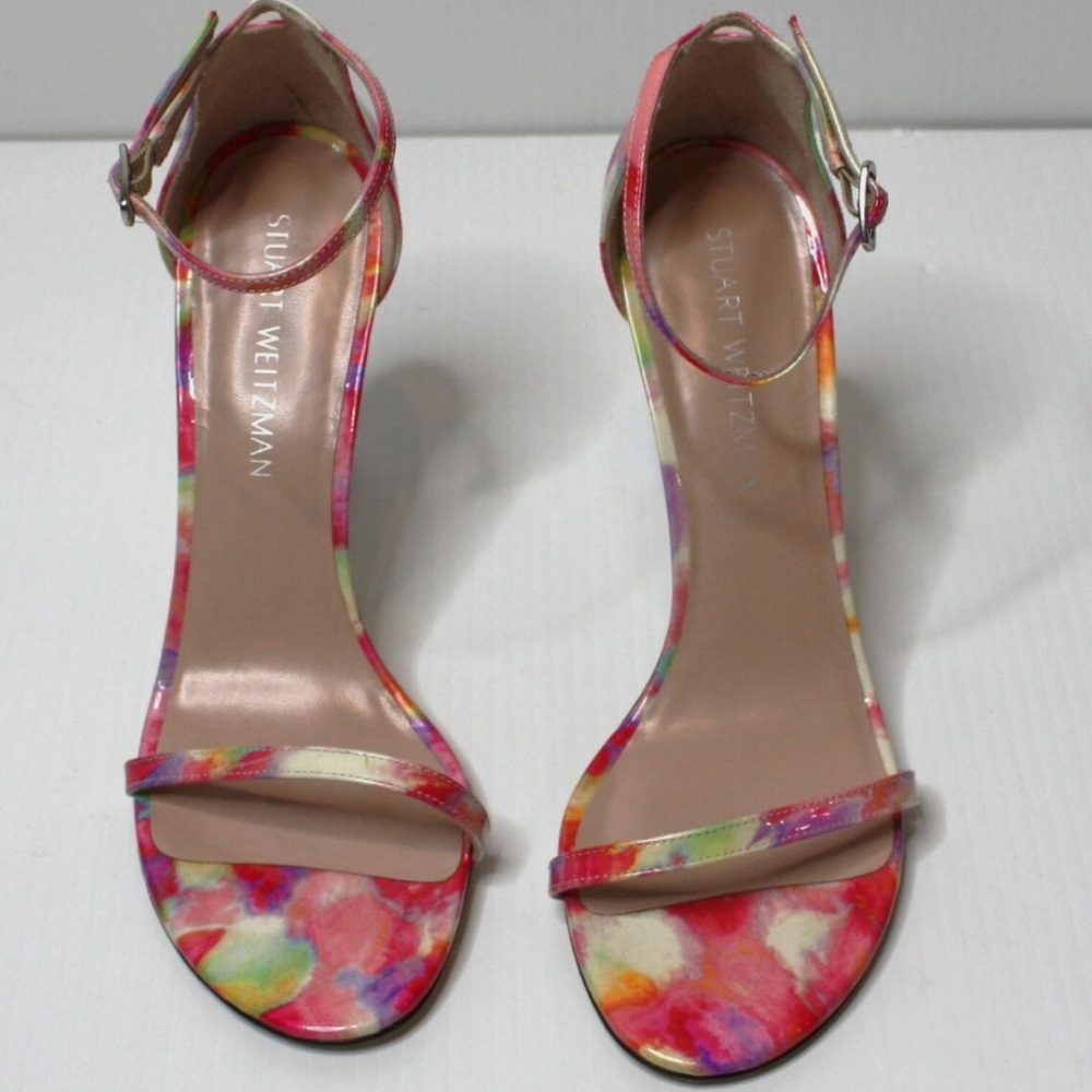 Stuart Weitzman Nudistsong Patent Rose Sunflower Sandals